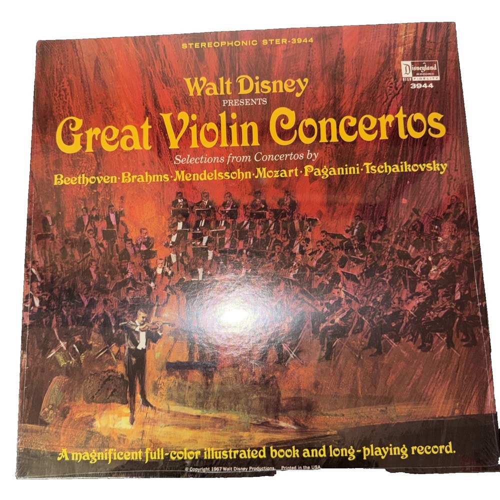 1967 Walt Disney Great Violin‎ Concertos Brahms Mozart Disneyland LP 3944 Sealed